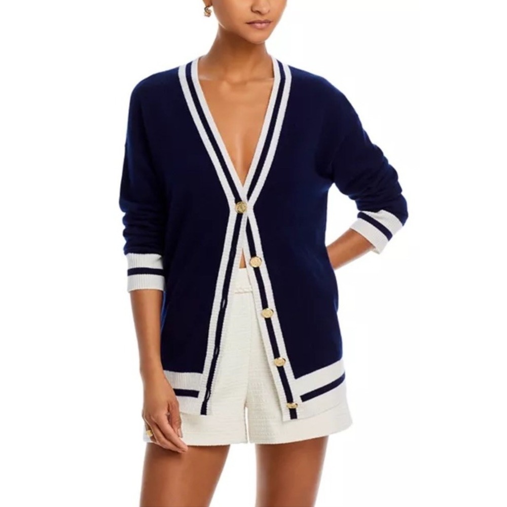 Aqua Cashmere‎ X Venus Williams Novelty Gold Tone Button Cardigan XS size Big